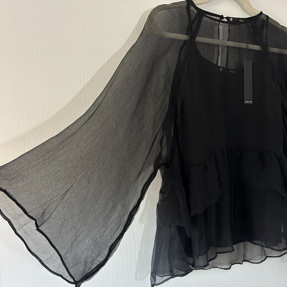 NWT Krisa Revolve Black Sheer Ruffled Soft Flowy Blouse Size Medium - Picture 3 of 6